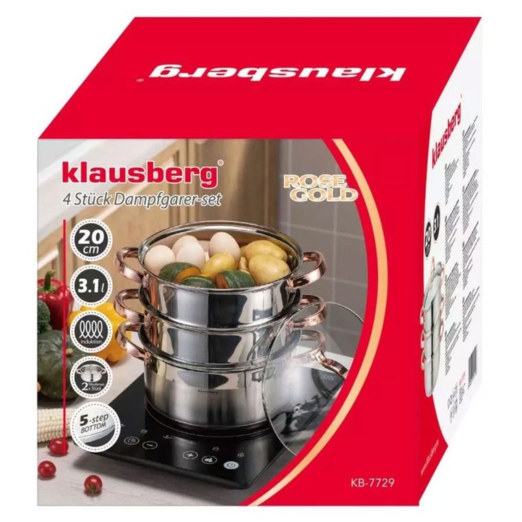 Klausberg, garnek na parę, rose gold, 20 cm, 3 elementy