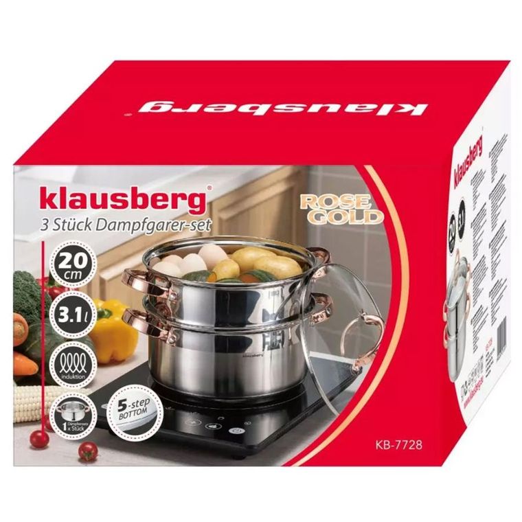 Klausberg, garnek na parę, rose gold, 20 cm, 3 elementy