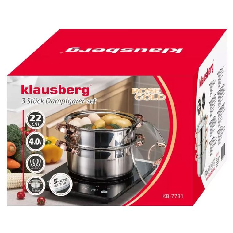 Klausberg, garnek na parę, rose gold, 22 cm, 3 elementy
