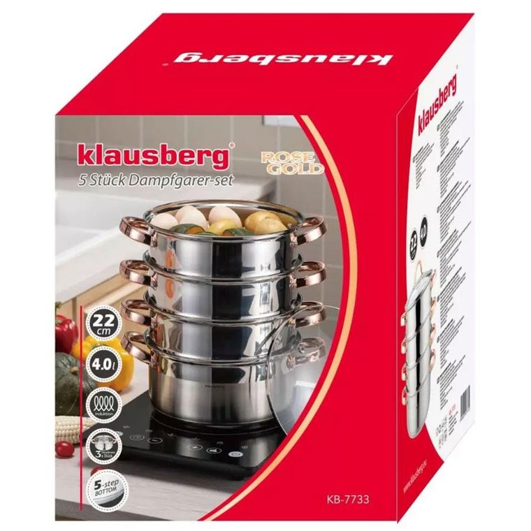 Klausberg, garnek na parę, rose gold, 22 cm, 5 elementów