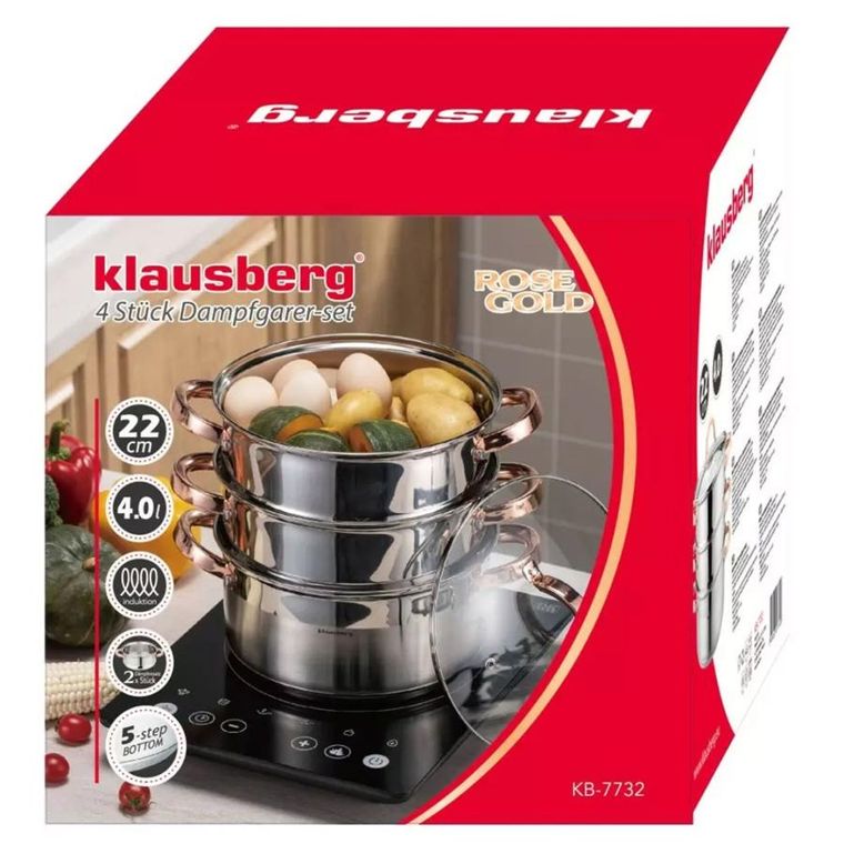 Klausberg, garnek na parę, rose gold, 24 cm, 4 elementy