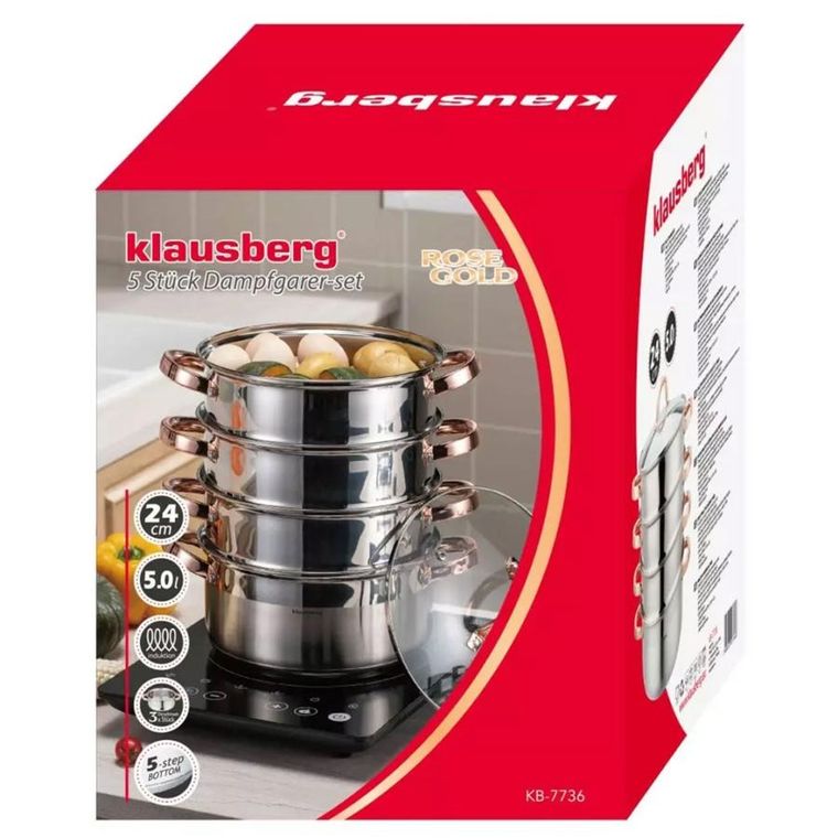 Klausberg, garnek na parę, rose gold, 24 cm, 5 elementów