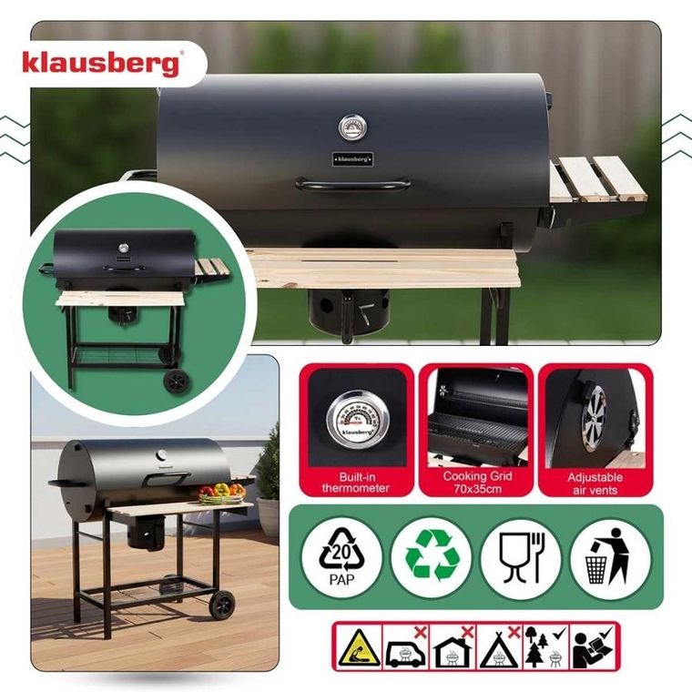 Klausberg, grill węglowy na kółkach z półkami, kb-9033