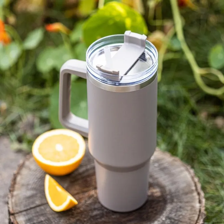 Klausberg, kubek termiczny, z rączką i słomką, stalowy, 1100 ml, kb-7943