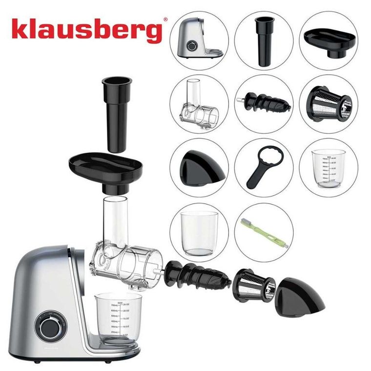 Klausberg, sokowirówka, wyciskarka wolnoobrotowa, srebrna, KB-7868