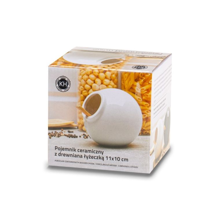 Könighoffer, Ceramic, pojemnik kuchenny z drewnianą łyżeczką, biały