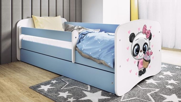 Kocot Kids, Babydreams, łóżko z materacem, niebieskie, panda z babeczką, 70-140 cm