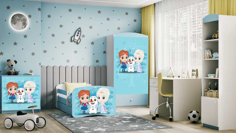 Kocot Kids, Babydreams, łóżko z szufladą, niebieskie, zimowe księżniczki, 80-160 cm