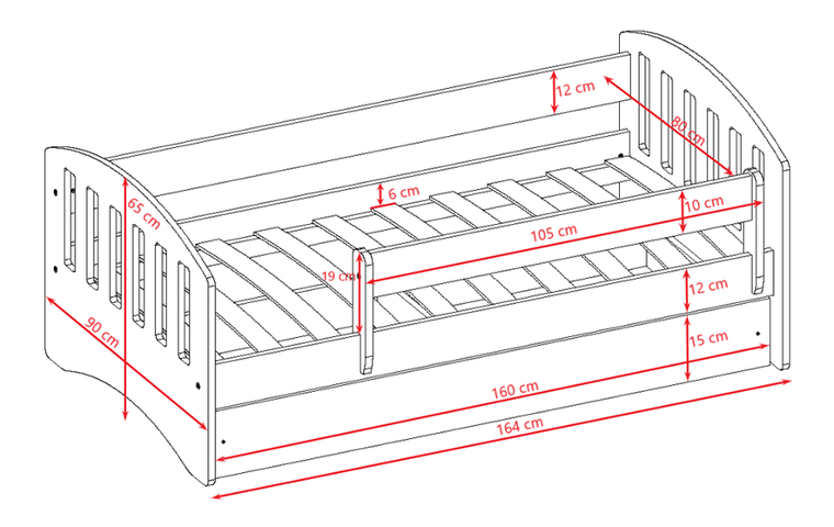 Kocot Kids, Classic 1, łóżko z szufladą, różowe, 80-160 cm
