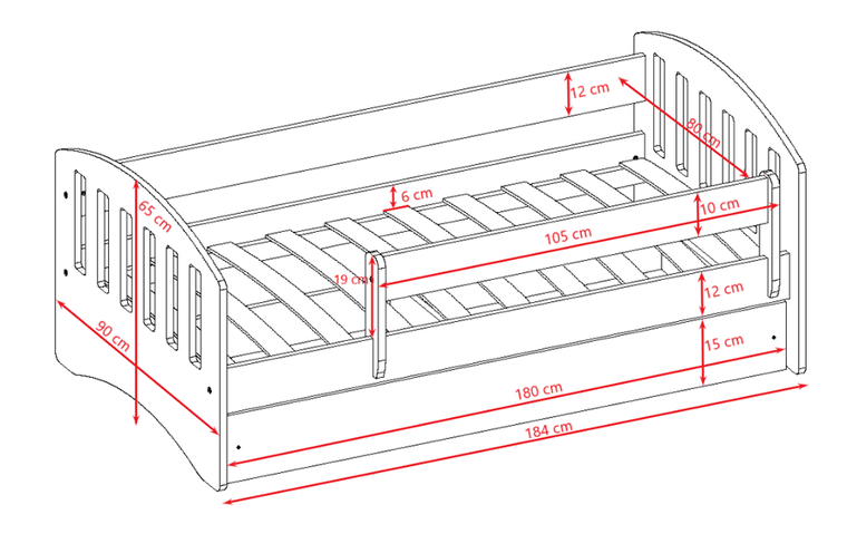Kocot Kids, Classic 1, łóżko z szufladą, różowe, 80-180 cm