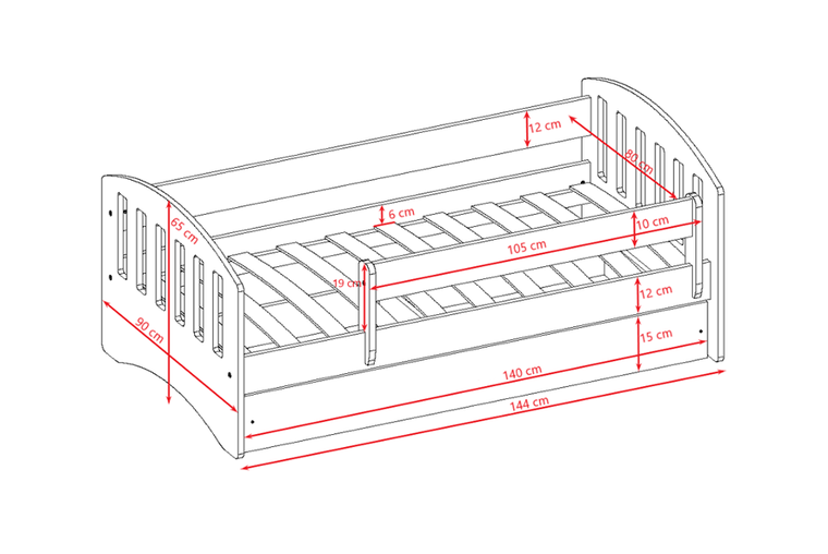 Kocot Kids, Classic 1, łóżko z szufladą, szare, 80-140 cm