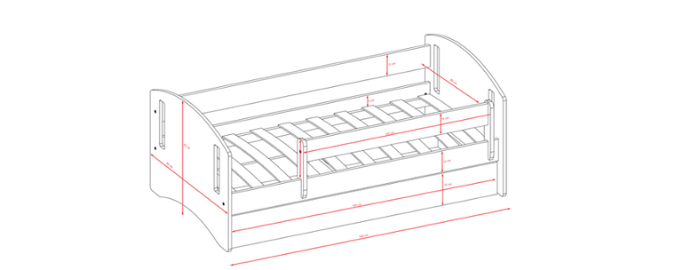 Kocot Kids, Classic 2, łóżko, szare, 80-160 cm