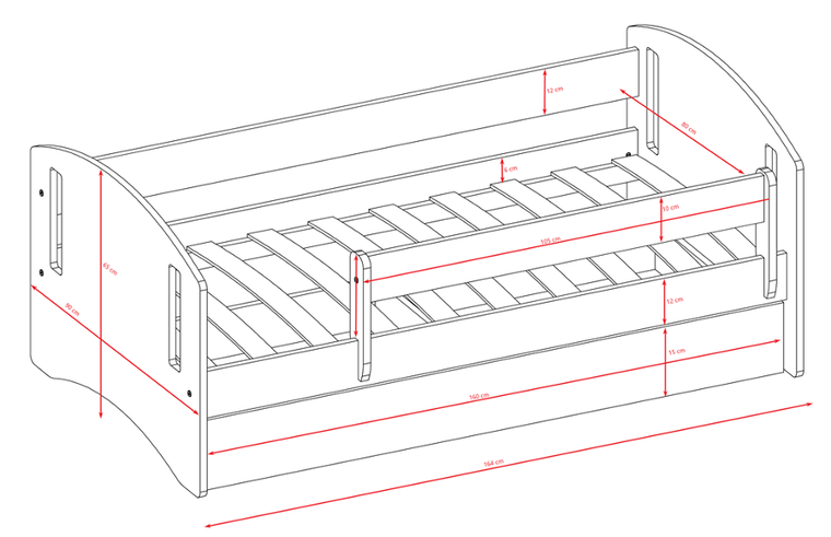 Kocot Kids, Classic 2, łóżko z szufladą, różowe, 80-160 cm