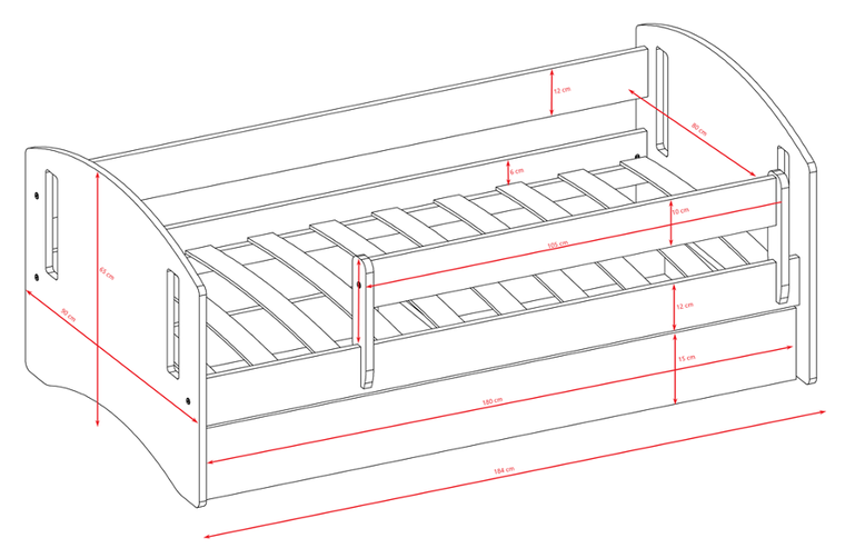 Kocot Kids, Classic 2, łóżko z szufladą, różowe, 80-180 cm