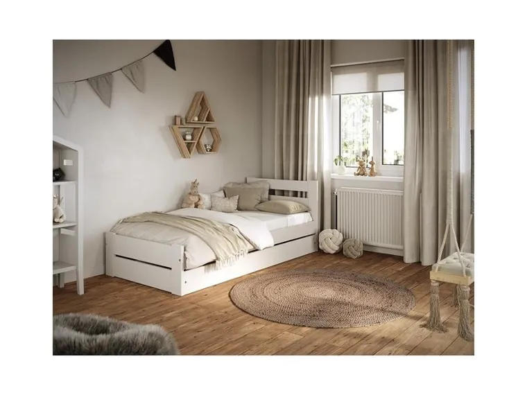 Kocot Kids, Emil, łóżko z materacem, białe, 90-180 cm