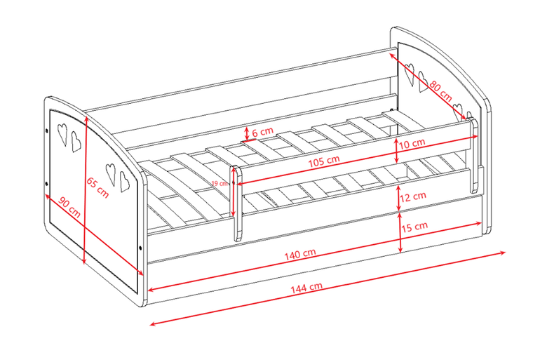 Kocot Kids, Julia, łóżko z szufladą, pudrowy róż, 80-140 cm