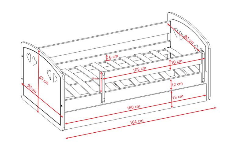 Kocot Kids, Julia, łóżko z szufladą, szary, 80-160 cm