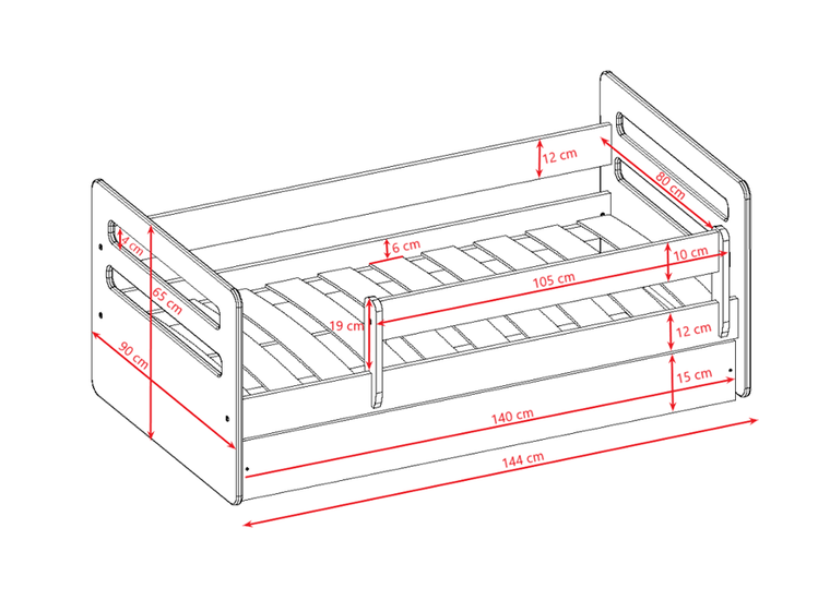 Kocot Kids, Tomi, łóżko, szare, 80-140 cm