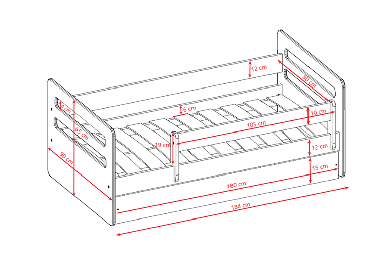 Kocot Kids, Tomi, łóżko z szufladą, różowe, 80-180 cm