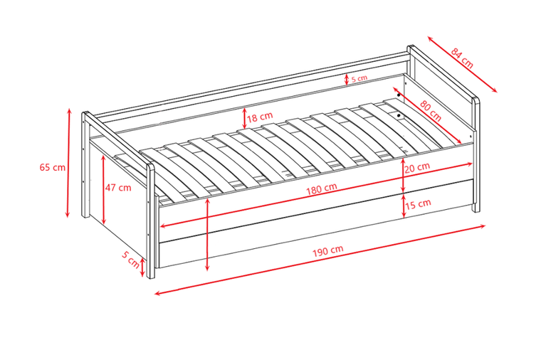 Kocot Kids, Victor, tapczan z szufladą, biały, 80-180 cm