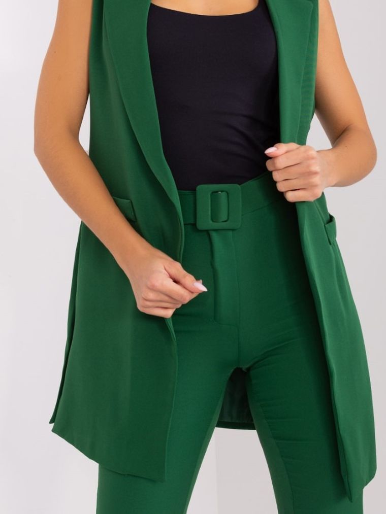 Komplet damski, Kamizelka, Spodnie materiałowe, zielony, Italy Moda