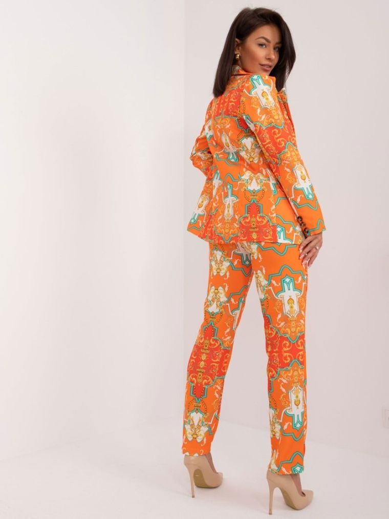 Komplet damski, Marynarka, Spodnie materiałowe, pomarańczowy, Italy Moda