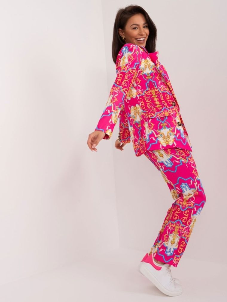 Komplet damski, Marynarka, Spodnie materiałowe, różowy, Italy Moda