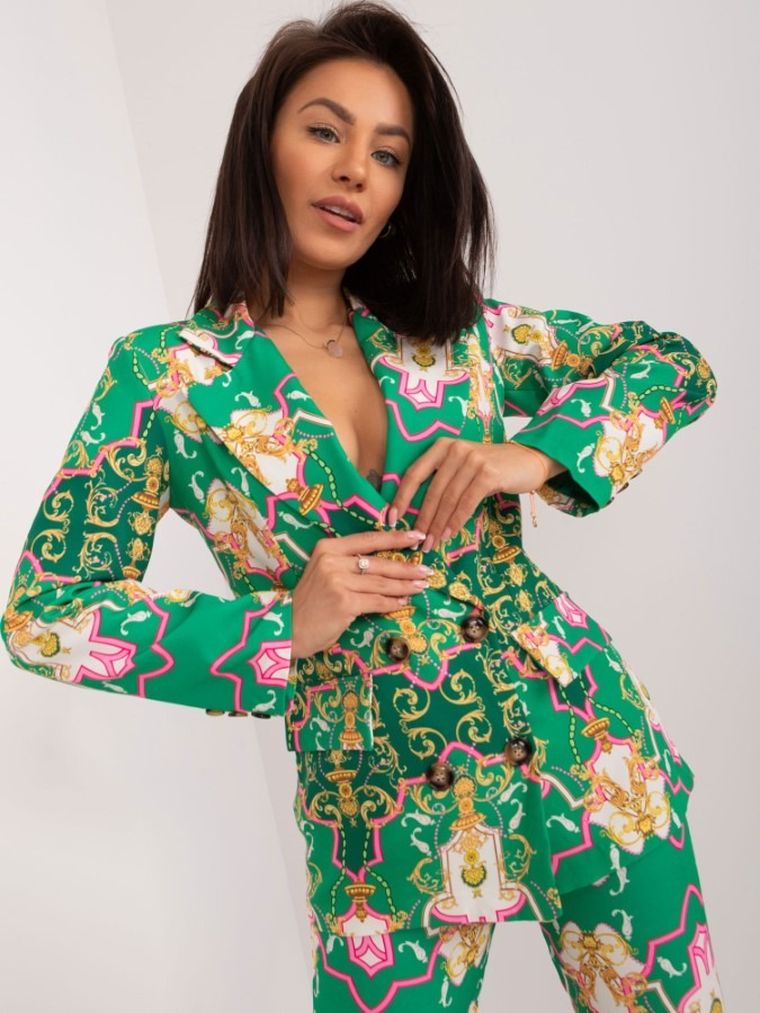 Komplet damski, Marynarka, Spodnie materiałowe, zielony, Italy Moda