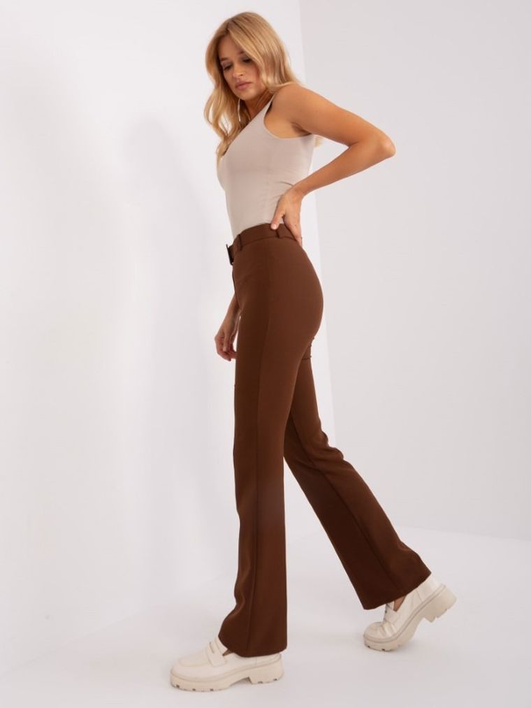 Komplet damski, Spodnie materiałowe, Kamizelka, brązowy, Italy Moda