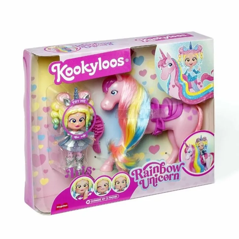 KookyLoos, Rainbow Unicorn, zestaw z figurką i jednorożcem