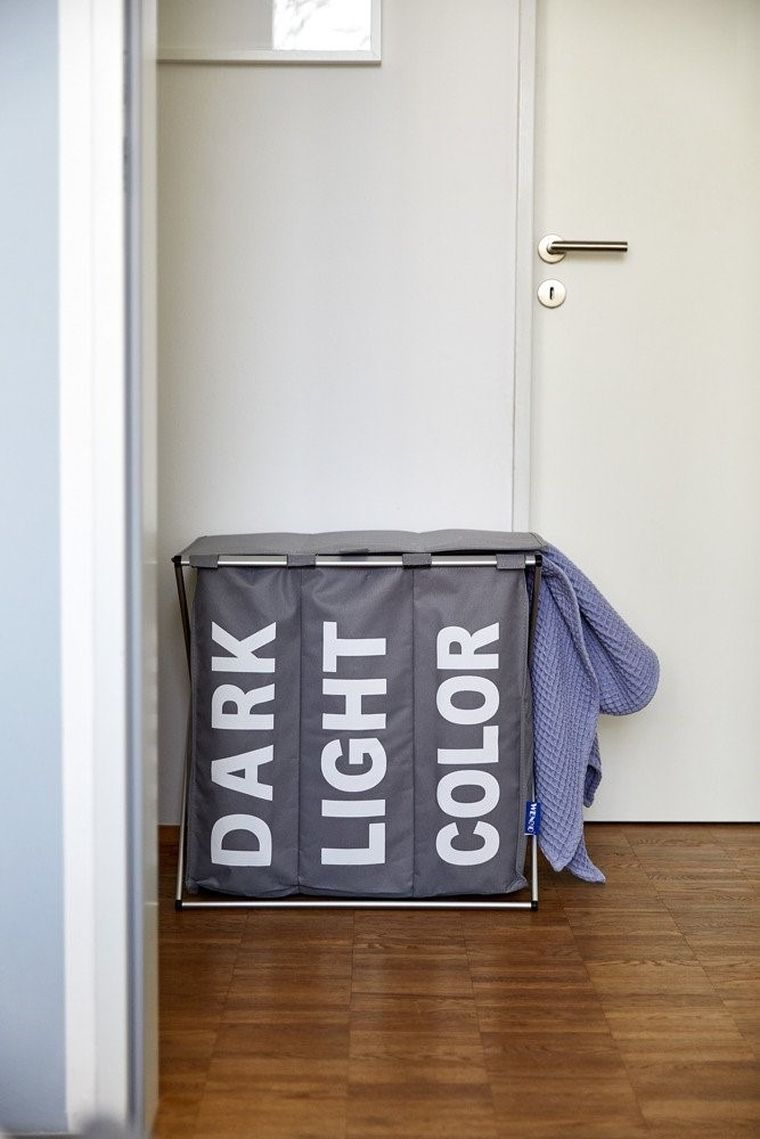 Kosz trójkomorowy na brudną bieliznę, składany, Trio Top, 57-57-38 cm