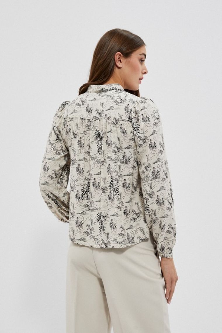 Koszula damska z długim rękawem, beżowa, Moodo