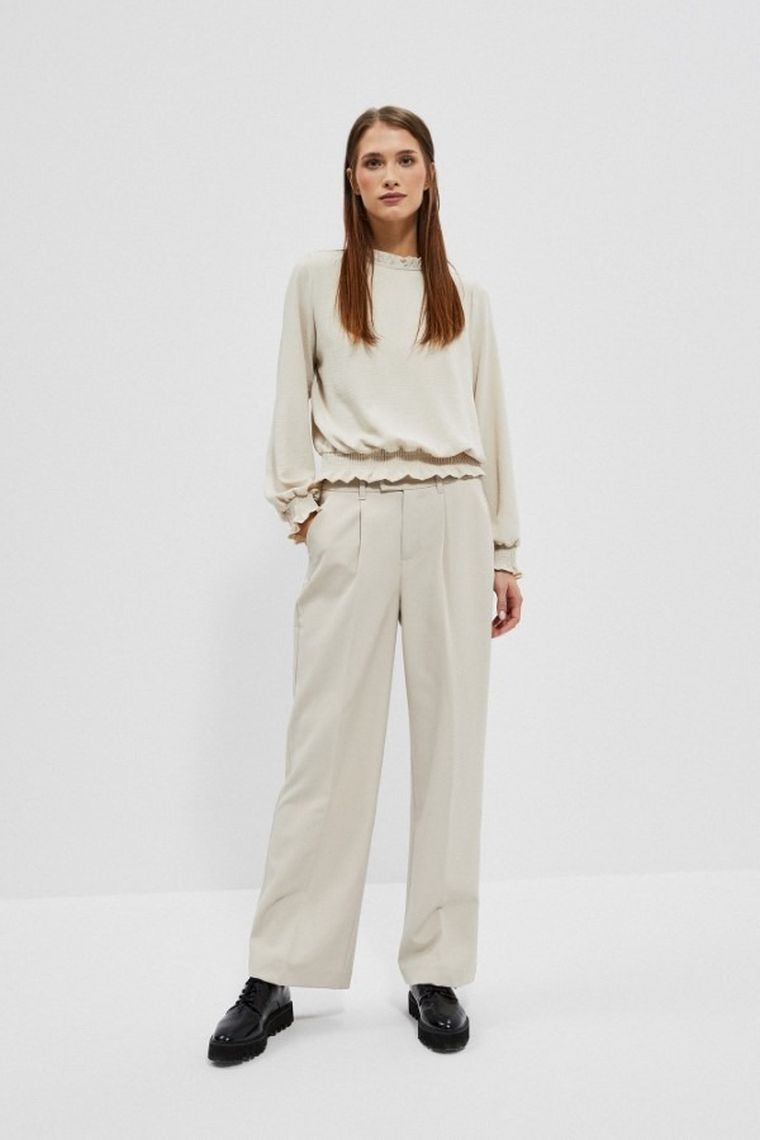 Koszula damska z długim rękawem, beżowa, Moodo