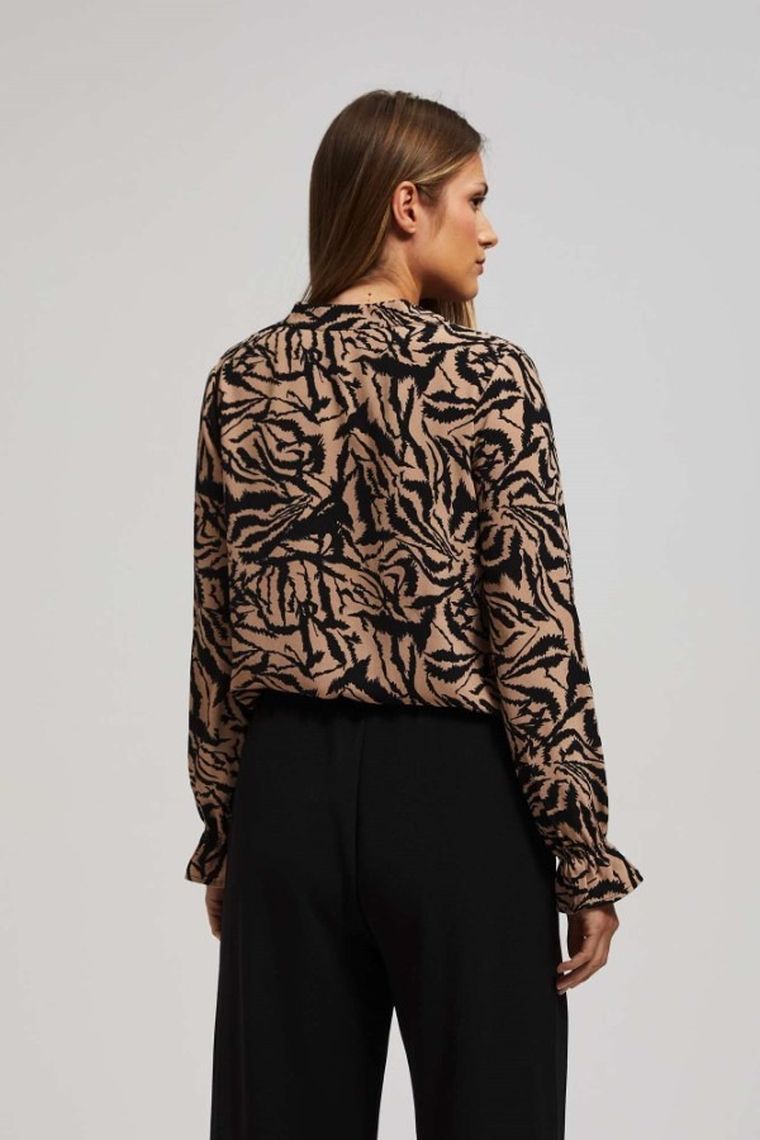 Koszula damska z długim rękawem, beżowa, Moodo