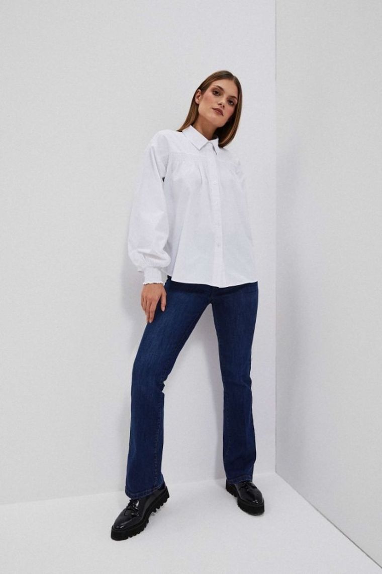 Koszula damska z długim rękawem, biała, Moodo
