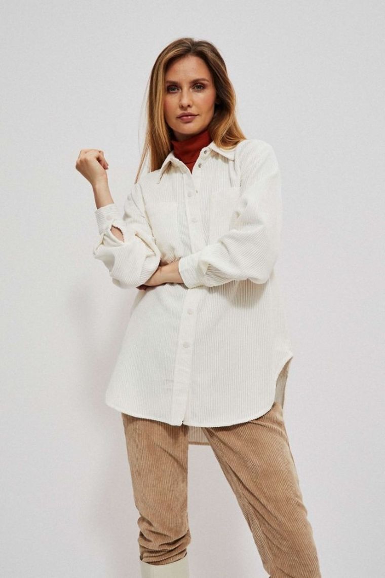 Koszula damska z długim rękawem, biała, Moodo