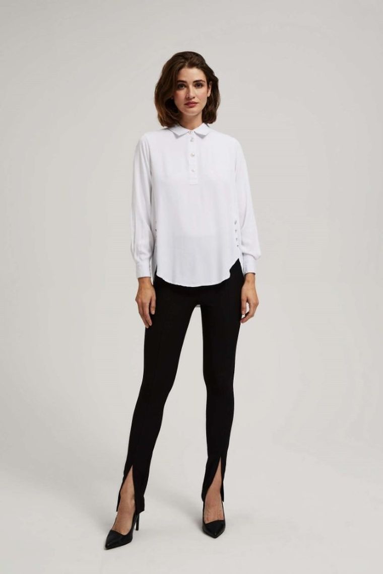 Koszula damska z długim rękawem, biała, Moodo