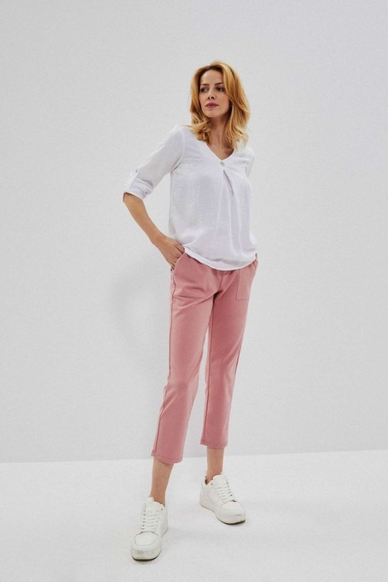 Koszula damska z długim rękawem, biała, Moodo