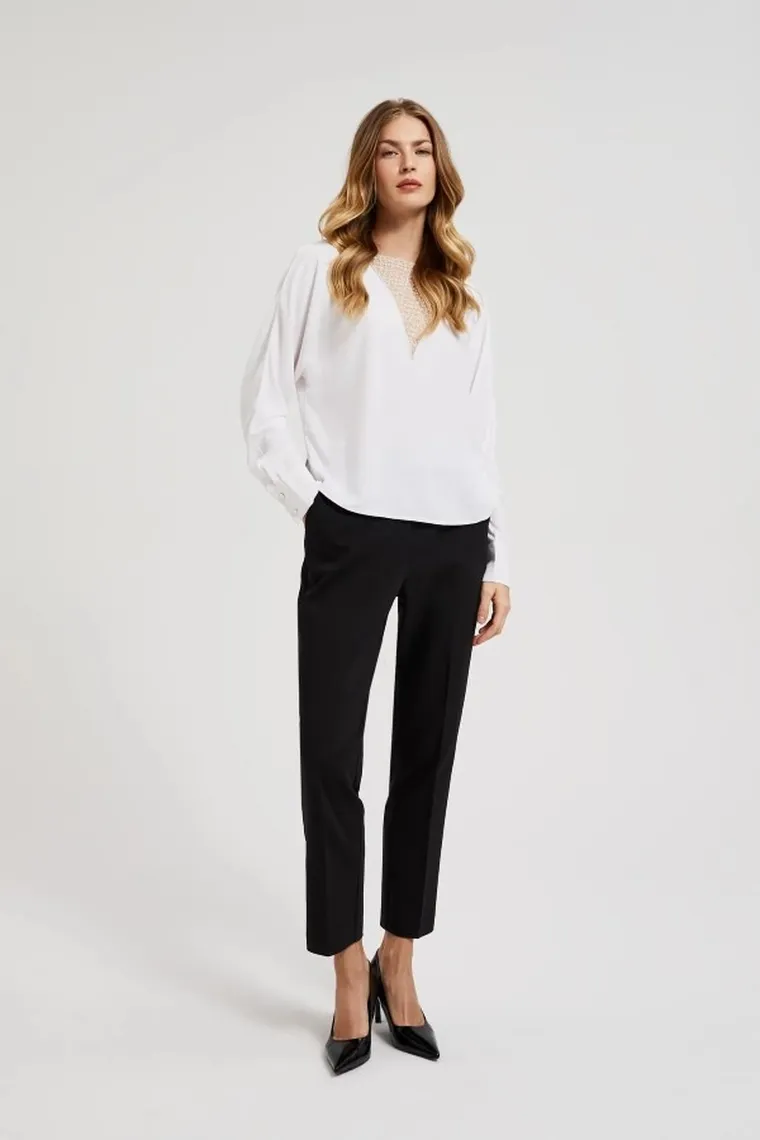 Koszula damska z długim rękawem, biała, Moodo