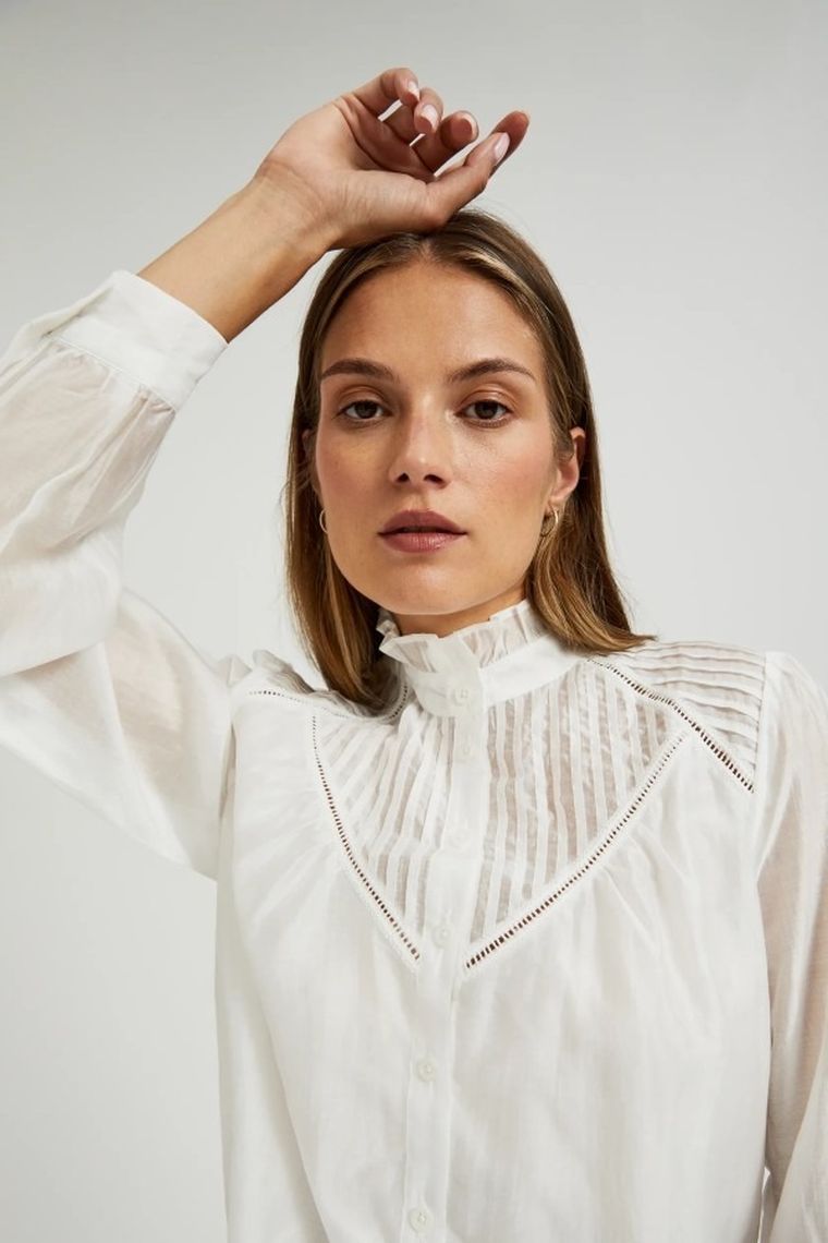 Koszula damska z długim rękawem, biała, Moodo