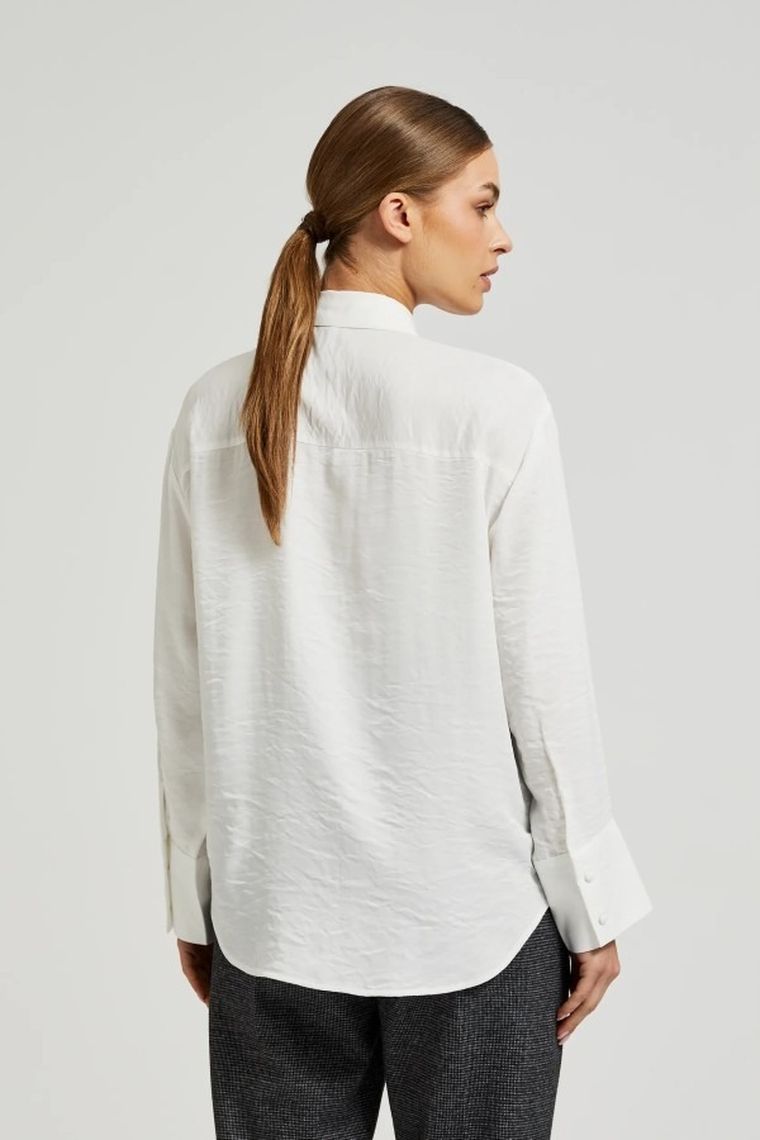 Koszula damska z długim rękawem, biała, Moodo