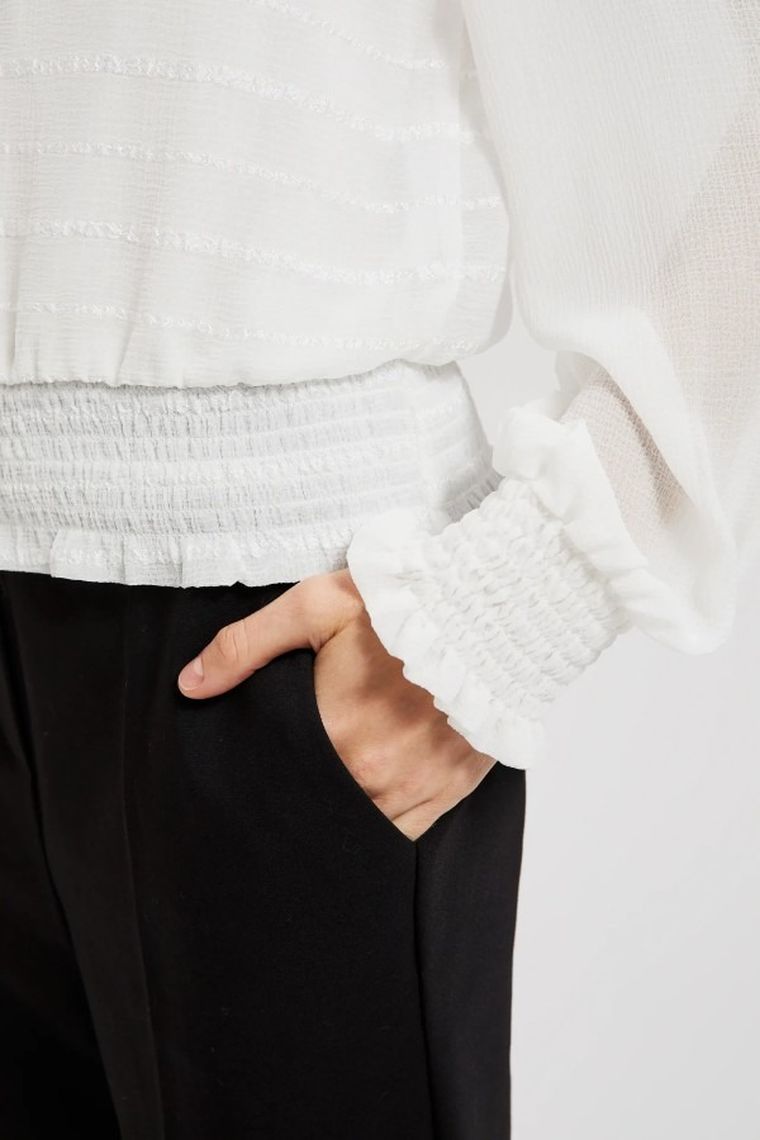 Koszula damska z długim rękawem, biała, Moodo