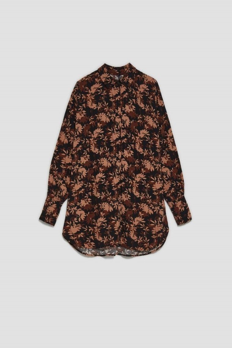 Koszula damska z długim rękawem, brązowa, Moodo