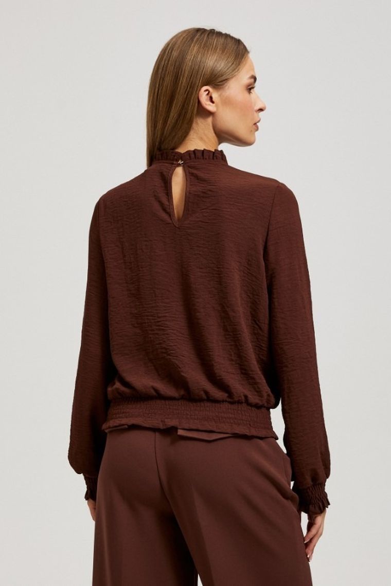 Koszula damska z długim rękawem, brązowa, Moodo