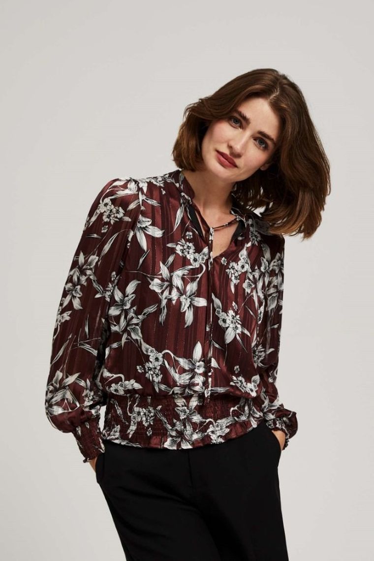 Koszula damska z długim rękawem, brązowa, Moodo