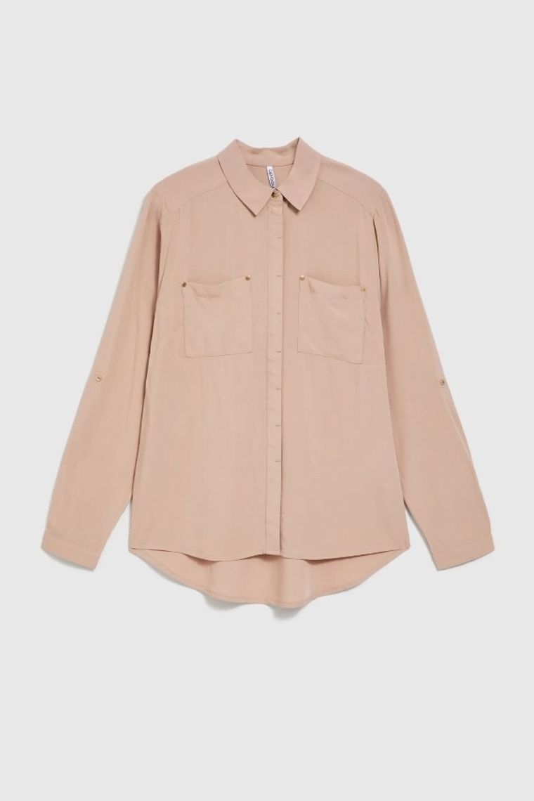 Koszula damska z długim rękawem, brązowa, Moodo