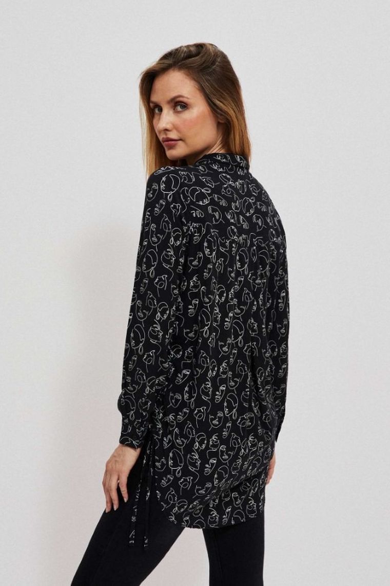 Koszula damska z długim rękawem, czarna, Moodo