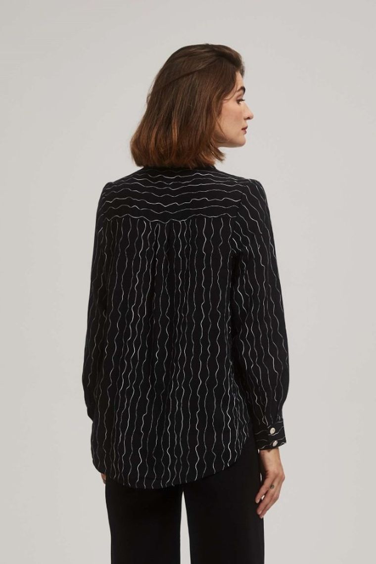 Koszula damska z długim rękawem, czarna, Moodo