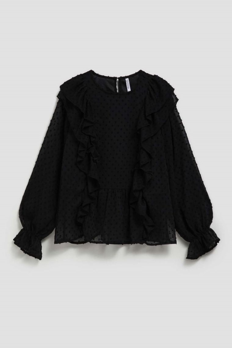 Koszula damska z długim rękawem, czarna, Moodo