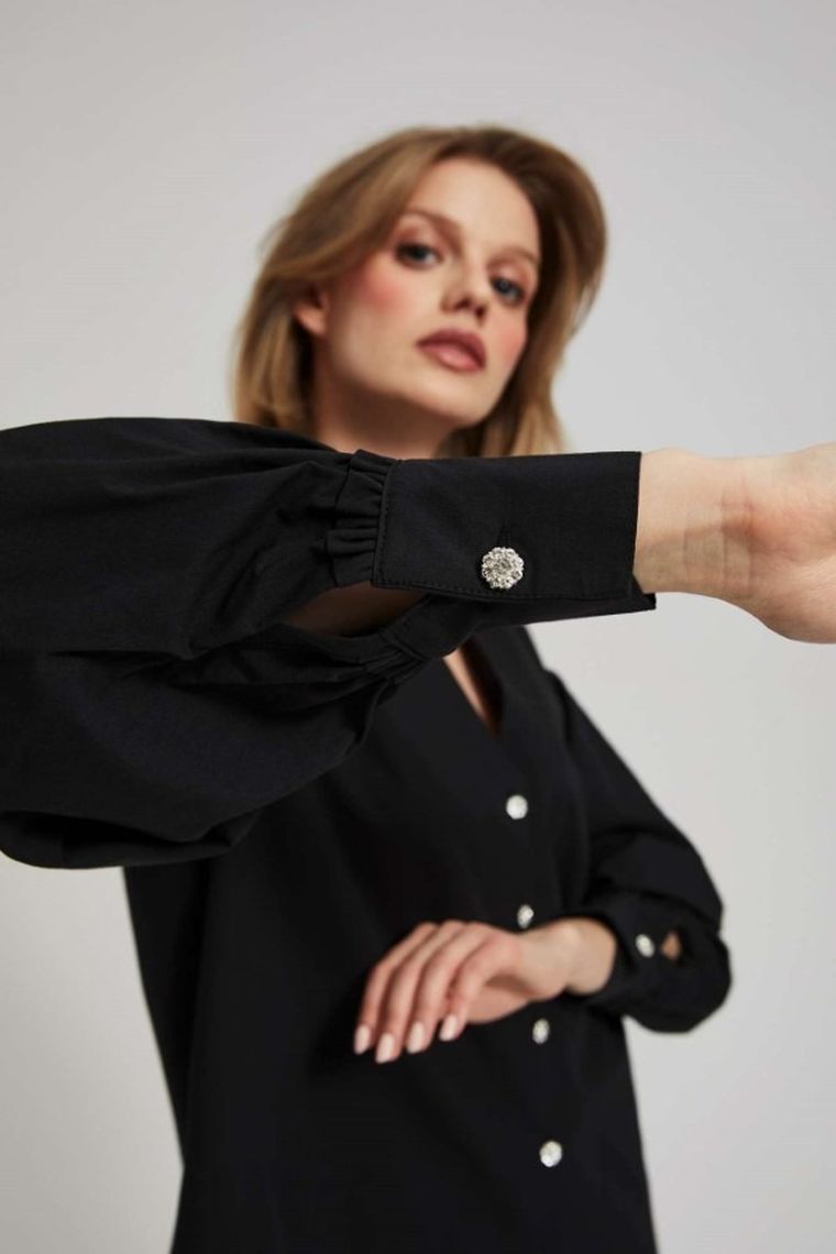 Koszula damska z długim rękawem, czarna, Moodo